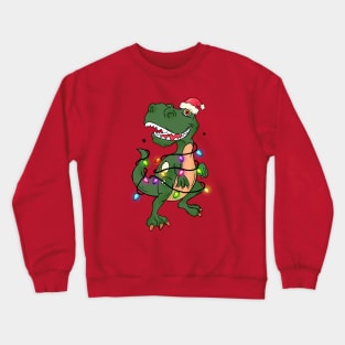 Tree Rex T-rex Christmas Lights Funny Dinosaur Christmas Tree Crewneck Sweatshirt